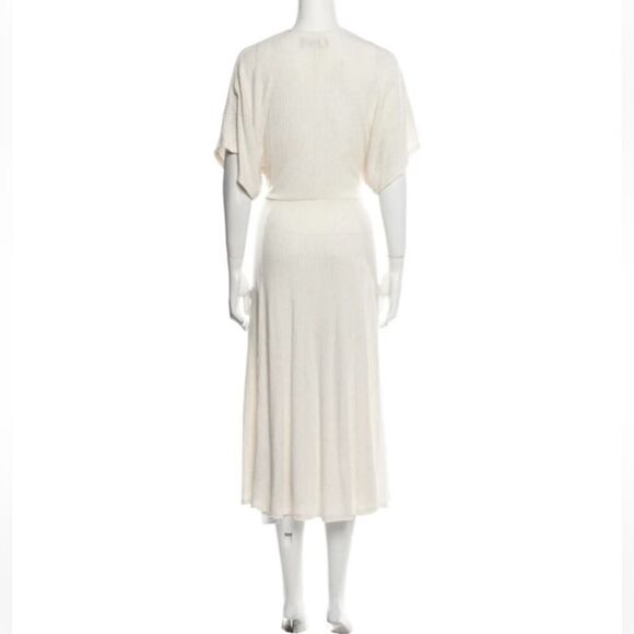 Reformation Midi Dress Linen Blend Plunge V-Neck Texture Knit Ivory XS Stretchy - Picture 4 of 12